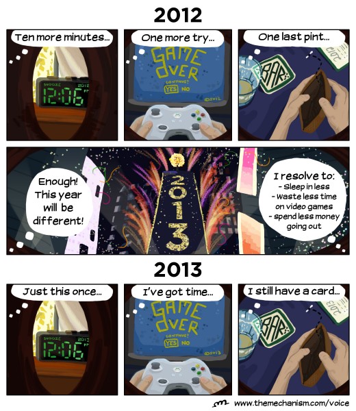 This year I have three main resolutions. I chose to embody them in comic form. Let's hope I can enact them better than my illustrated avatar.