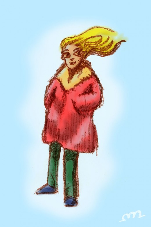 Switching to a less intense process of this week. A quick colored doodle of a lovely cartoon lady in a warm winter coat.